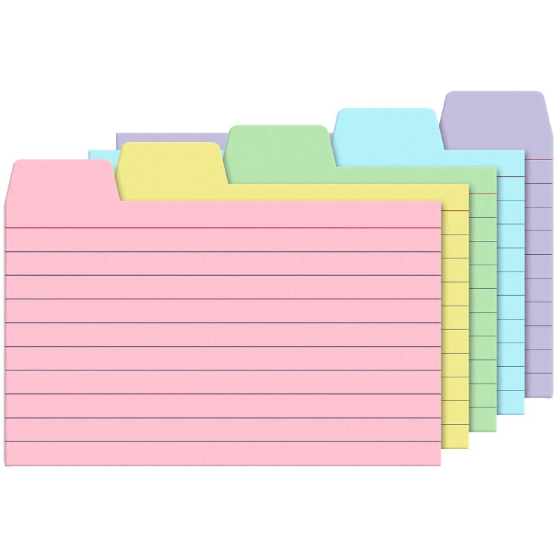 Olivo 100 Pack Tabbed Index Cards 3x5 Lined Index Card Dividers with Tabs 3 "" x 5 "", Colored, 220 GSM Thick Paper - Image 1